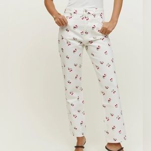 Reformation cherries embroidered high rise straight jeans